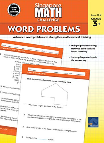 Singapore Math-Singapore Math - Challenge Word Problems Workbook for 3rd, 4th, 5th Grade Math, Paperback, Ages 8-9 with Answer Key