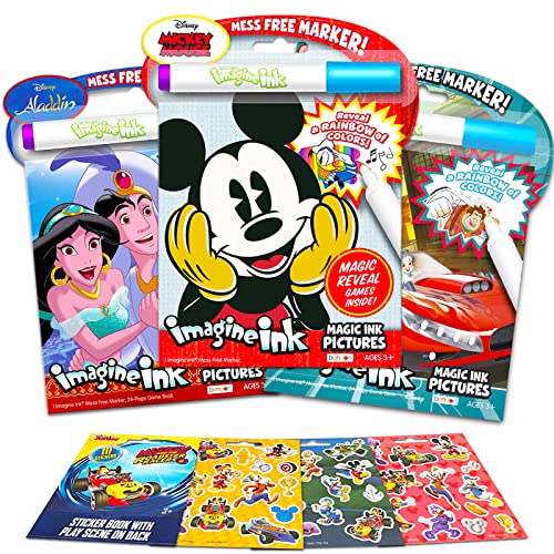 Bendon Publishing-Disney Coloring Book Imagine Ink Super Set - 3 No Mess Magic Ink Activity Books Featuring Disney Mickey Mouse, Aladdin, and Wreck It Ralph with Stickers