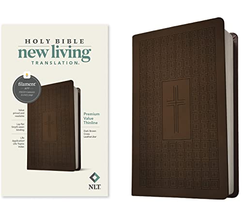 Tyndale-NLT Premium Value Thinline Bible, Filament Enabled Edition (LeatherLike, Dark Brown Cross)